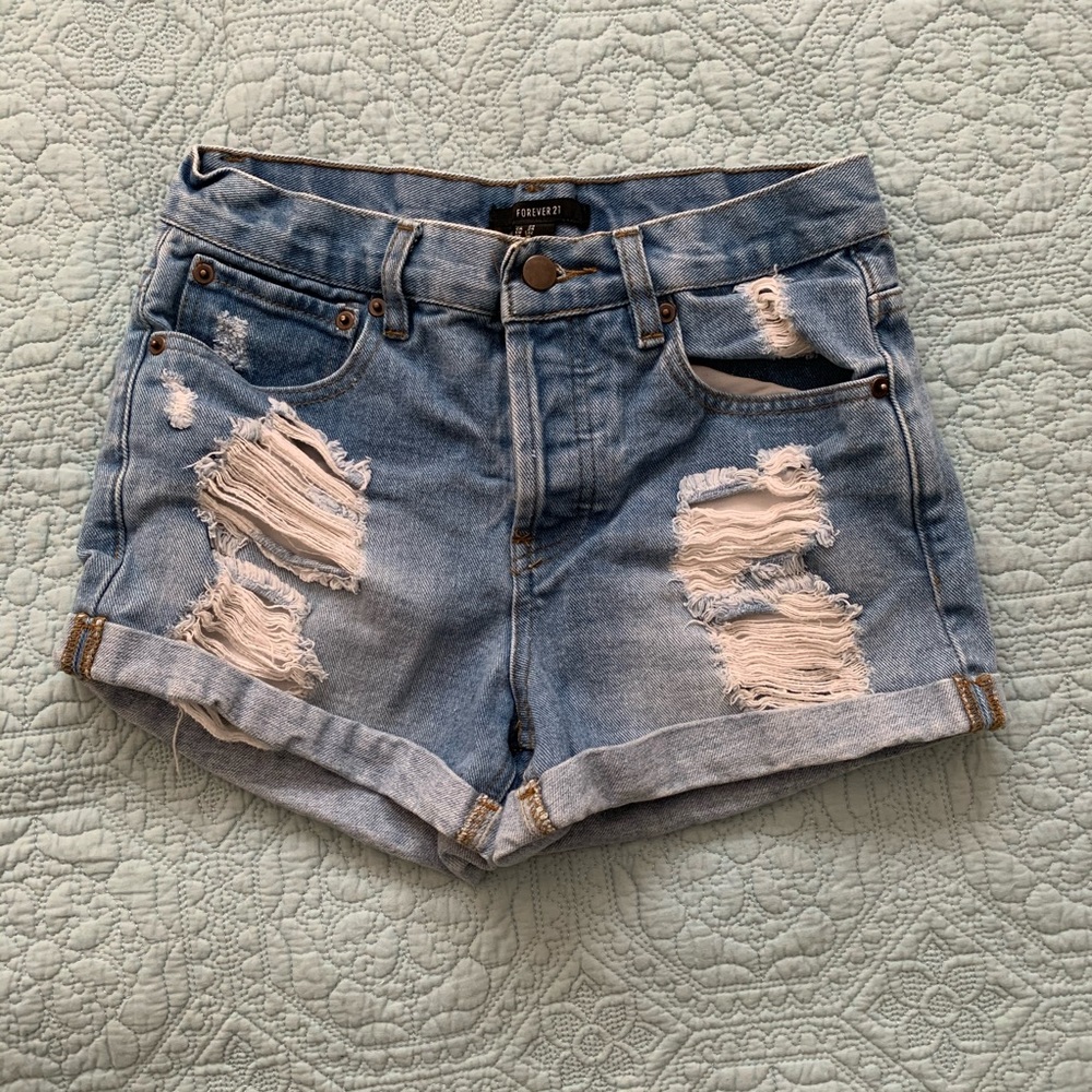 Distressed jean shorts